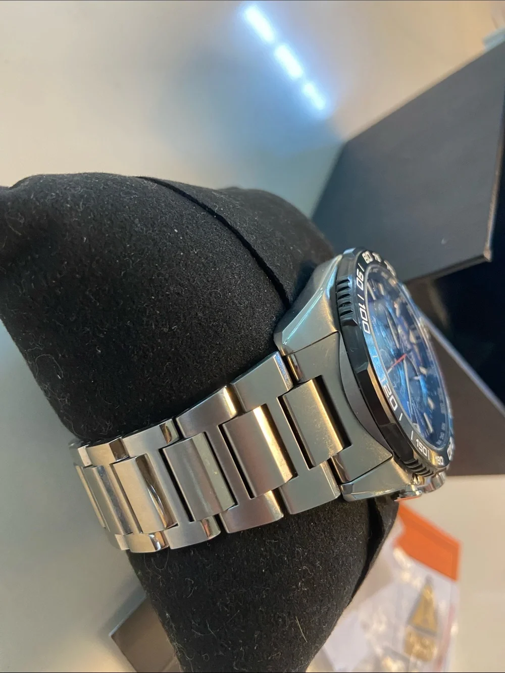 Citizen Eco-Drive Stainless Watch with Blue Dial and Silver Bracelet.. sapphire